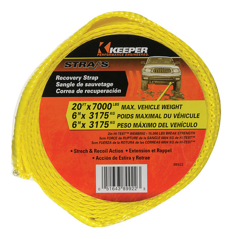 Keeper 2 in. W X 20 ft. L Yellow Vehicle Recovery Strap 7000 lb 1 pk