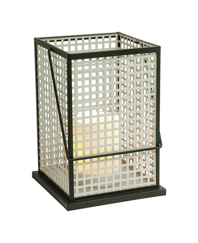 Paradise 9.06 in. Plastic Grid Gray Flameless Lantern