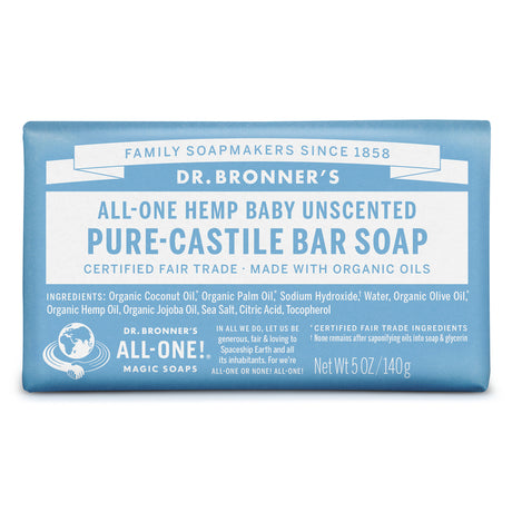 Dr. Bronner's Organic Unscented Scent Pure-Castile Baby Bar Soap 5 oz