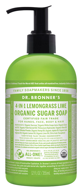 Dr. Bronner's Organic Lemongrass Lime Scent Sugar Scrub 12 oz