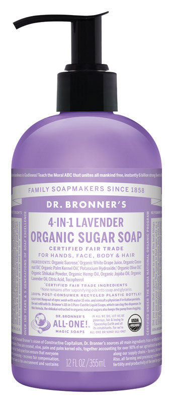 Dr. Bronner's 4-in-1 Organic Lavender Scent Sugar Soap 12 oz