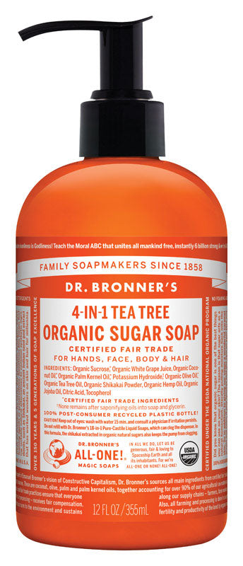 Dr. Bronner's 4-in-1 Organic Tea Tree Scent Sugar Soap 12 oz