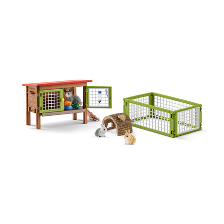 Schleich Farm World Rabbit Hutch Toy Set Plastic 8 pc