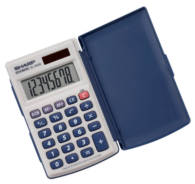 Sharp Blue/Gray 8 digit Solar Powered Pocket Calculator