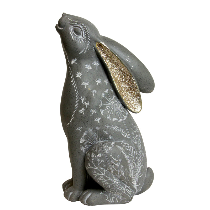 Exhart Resin Gray 11.5 in. Carved Rabbit Garden Statue