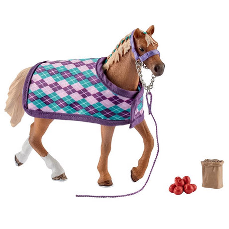 Schleich Horse Club English Thoroughbred with Blanket Toy Plastic Multicolored 5 pc