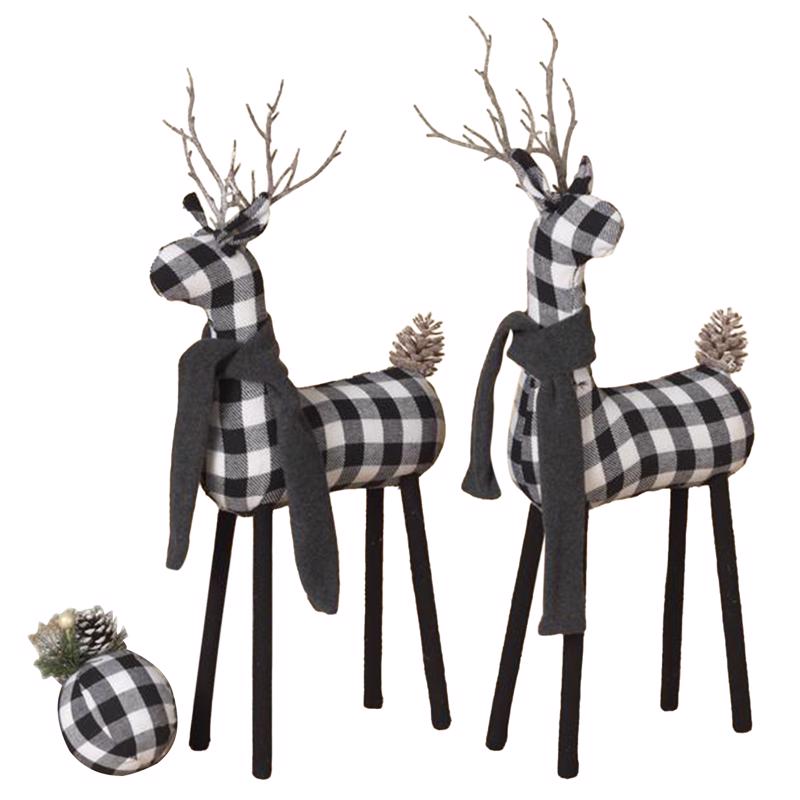 Gerson Black and White Plaid Reindeer Figurine 20 in.