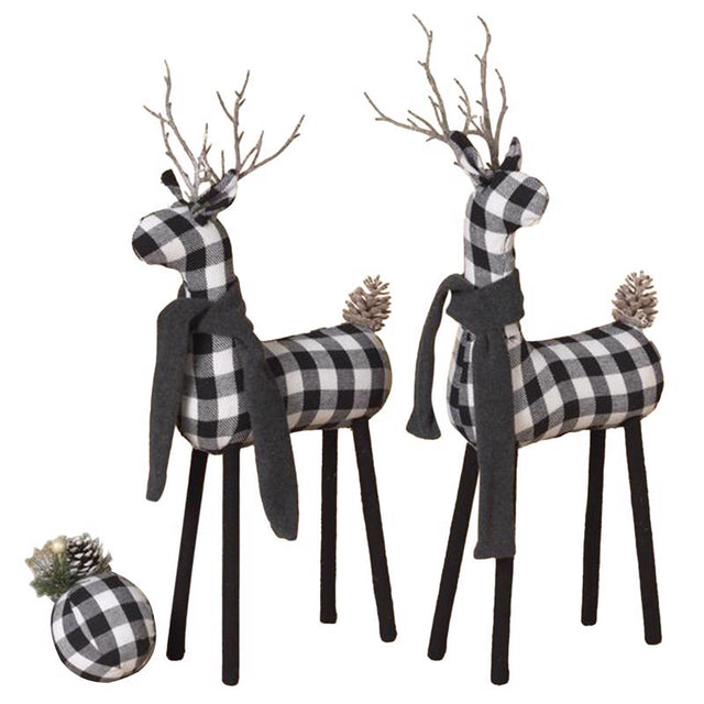 Gerson Black and White Plaid Reindeer Figurine 20 in.