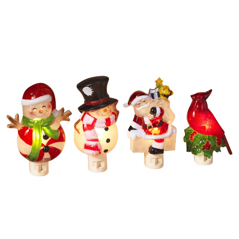 Gerson Assorted Snowman/Santa/Cardinal/Peppermint Nightlight 6 in.