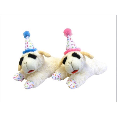 Multipet Assorted Polyester Lamb Chop W/Birthday Hat Dog Toy 10.5 in. 1 pk