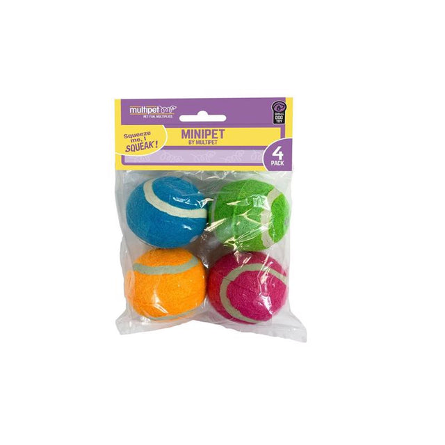 Multipet Assorted Plush Squeaky Tennis Ball 2 in. 4 pk