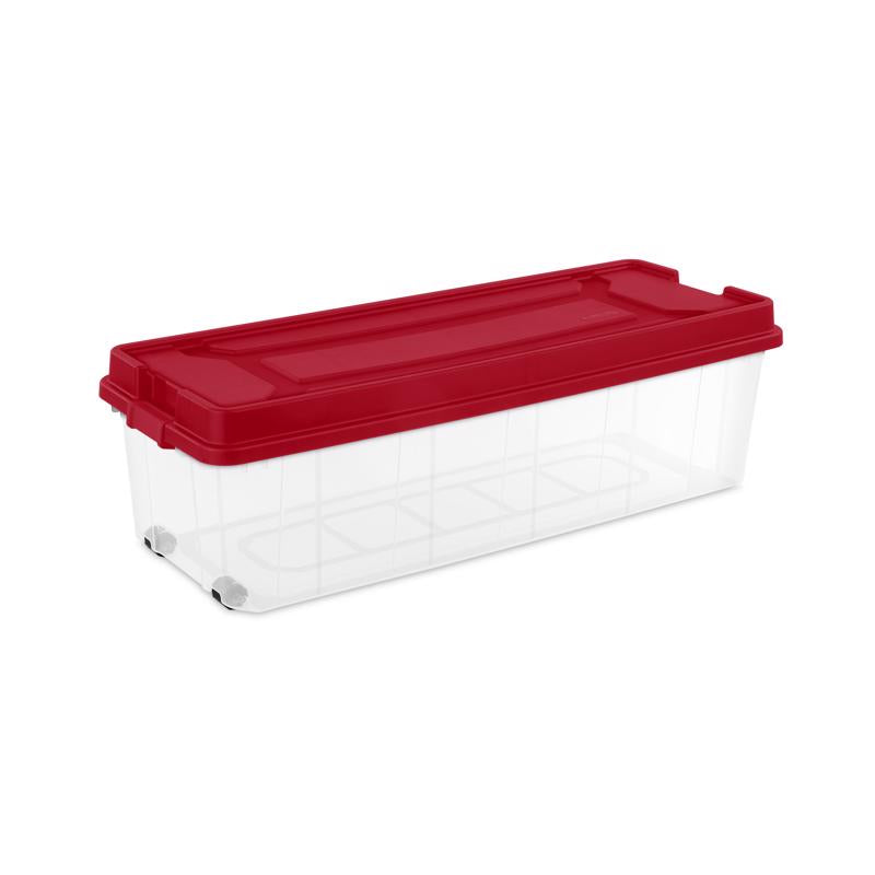 Sterilite Clear/Red Storage Tote w/Wheels 15.5 in. H X 52.5 in. W X 20 in. D