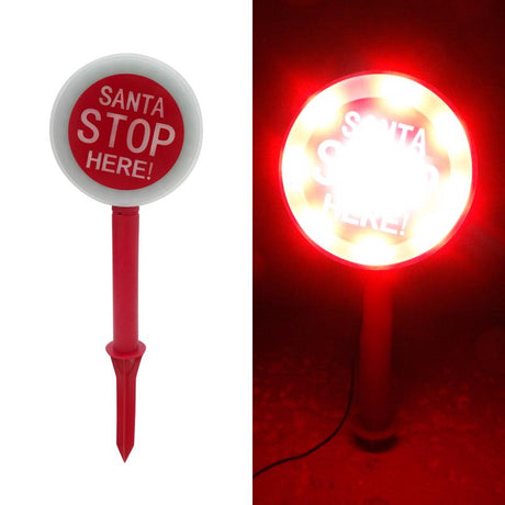 Alpine LED Red/White Santa Stop Here Sign 15 in. Yard Decor