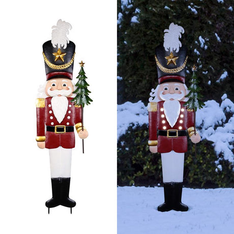 Alpine LED Warm White Nutcracker Christmas Stake 3 ft. Yard Decor