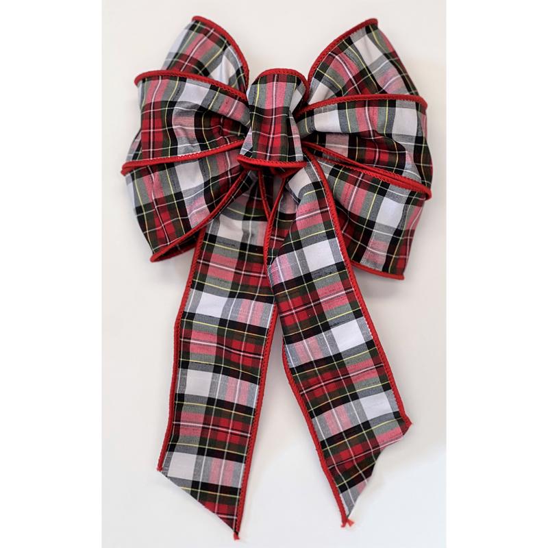 Holiday Trims Black/Red/White 7 Loop Plaid Christmas Bow 14 in.