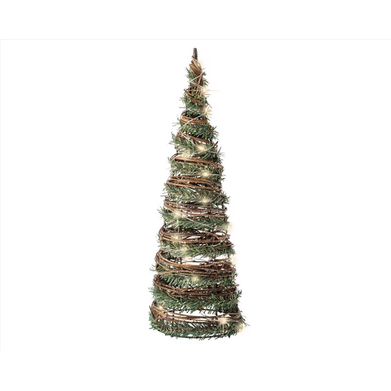 Lumineo LED Green/Brown Rattan Cone Christmas Tree 15.75 in.