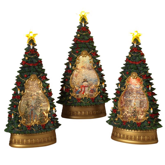 Gerson Assorted Christmas Water Globe Tree 13.5 in.