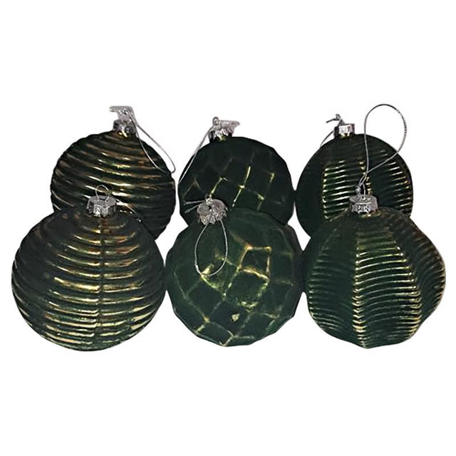 Sullivans Gold/Green Geometric Textured Ball Ornament 4 in.