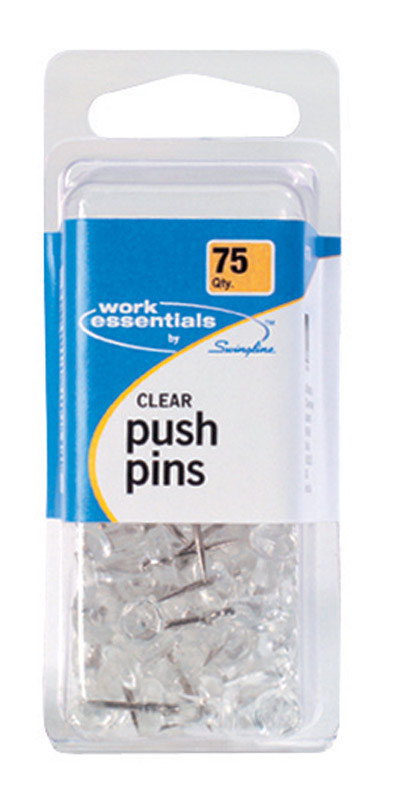 Swingline Work Essentials Clear Push Pins 75 pk