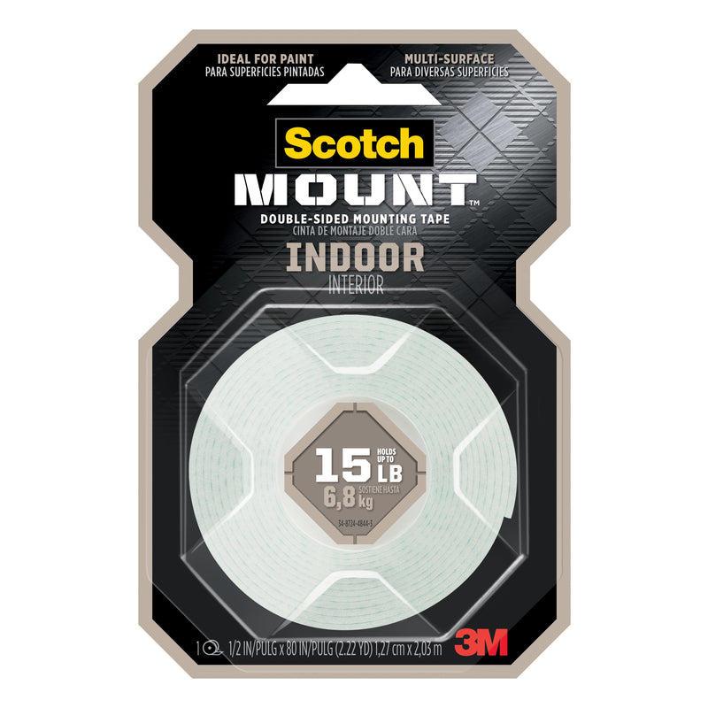 3M Scotch-Mount Double Sided 1/2 in. W X 80 in. L Mounting Tape White