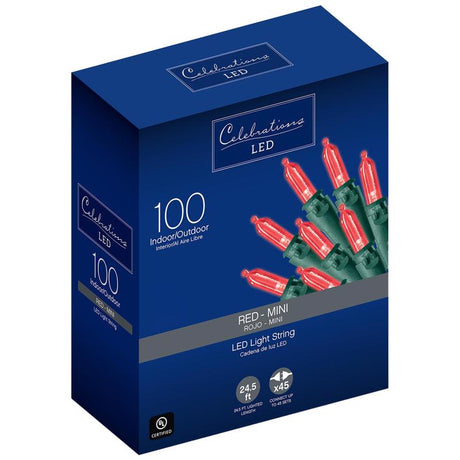 Celebrations LED Mini Red 100 ct String Christmas Lights 24.5 ft.