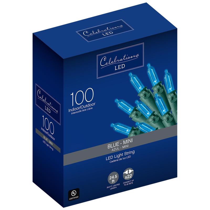 Celebrations LED Mini Blue 100 ct String Christmas Lights 24.5 ft.