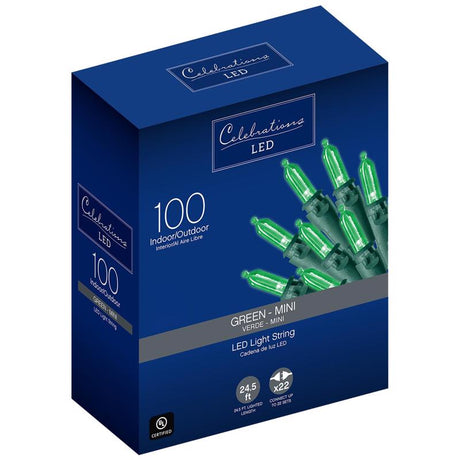 Celebrations LED Mini Green 100 ct String Christmas Lights 24.5 ft.