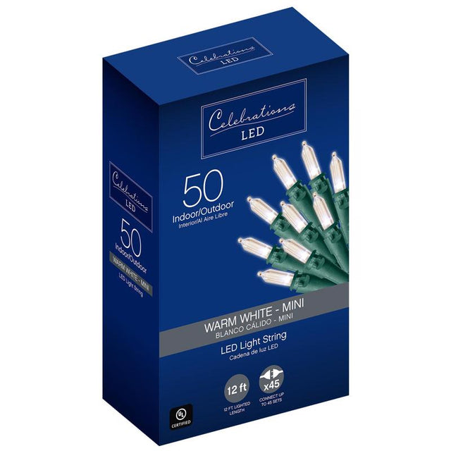 Celebrations LED Mini Warm White 50 ct String Christmas Lights 12.25 ft.