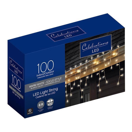 Celebrations LED Mini Warm White 100 ct Icicle Christmas Lights 5.67 ft.