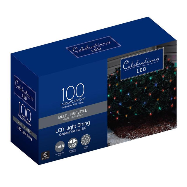 Celebrations LED Mini Multicolored 100 ct Net Christmas Lights 6 ft.