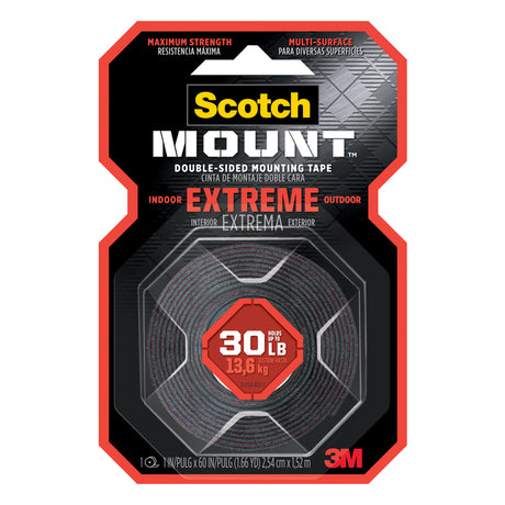 3M Scotch-Mount Double Sided 1 in. W X 60 in. L Mounting Tape Black