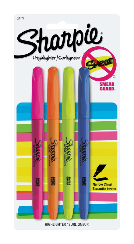 Sharpie Accent Neon Color Assorted Narrow Chisel Tip Highlighter 4 pk