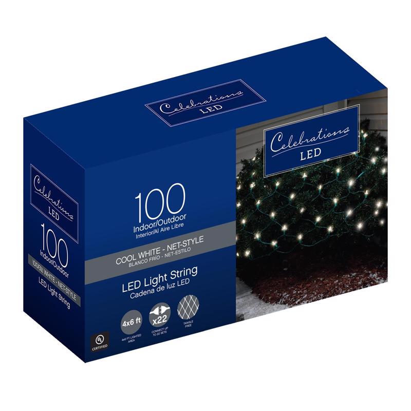 Celebrations LED Mini Cool White 100 ct Net Christmas Lights 6 ft.