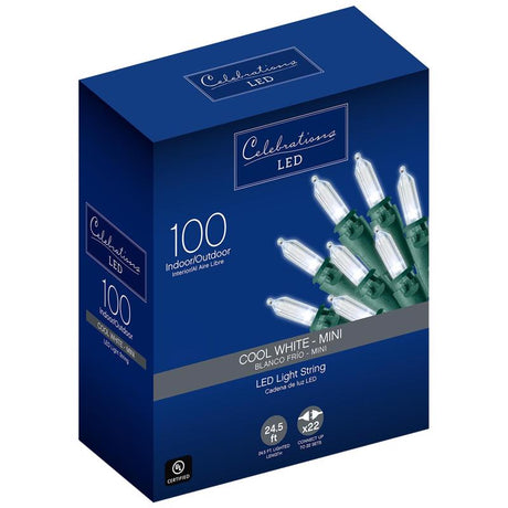 Celebrations LED Mini Cool White 100 ct String Christmas Lights 24.5 ft.