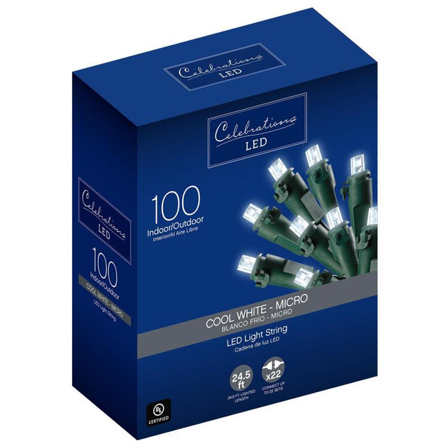 Celebrations LED Micro/5mm Cool White 100 ct String Christmas Lights 24.5 ft.