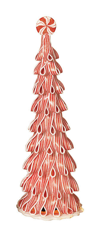 Gerson Incandescent Red/White Peppermint Ribbon with Light Christmas Tree 18 in.