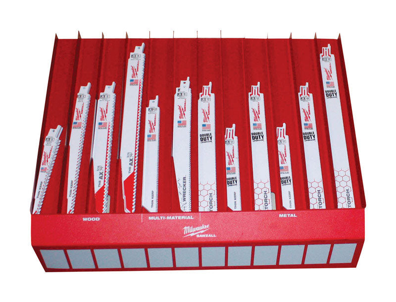 4.32 in. H X 18.32 in. W X 0.01 in. D Red Cardboard Bulk Sawzall Blade Display Bin
