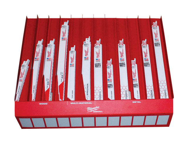 4.32 in. H X 18.32 in. W X 0.01 in. D Red Cardboard Bulk Sawzall Blade Display Bin
