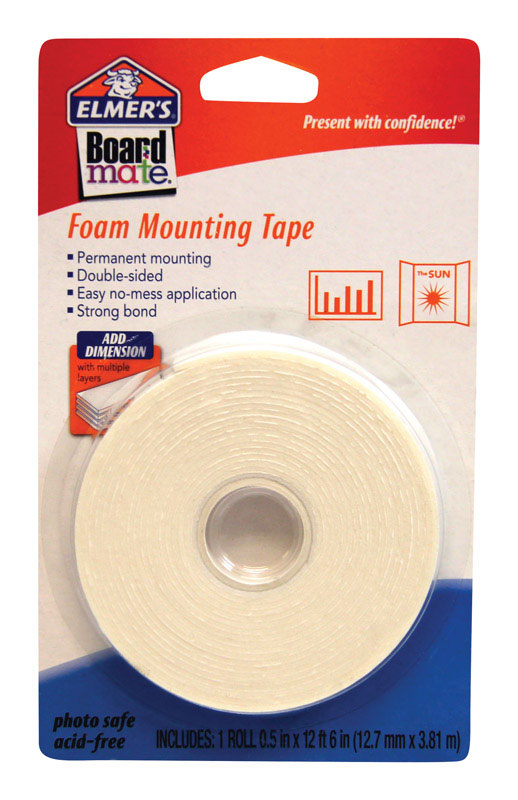 Elmer's Boardmate Double Sided 0.5 in. W X 12.5 ft. L Mounting Tape White