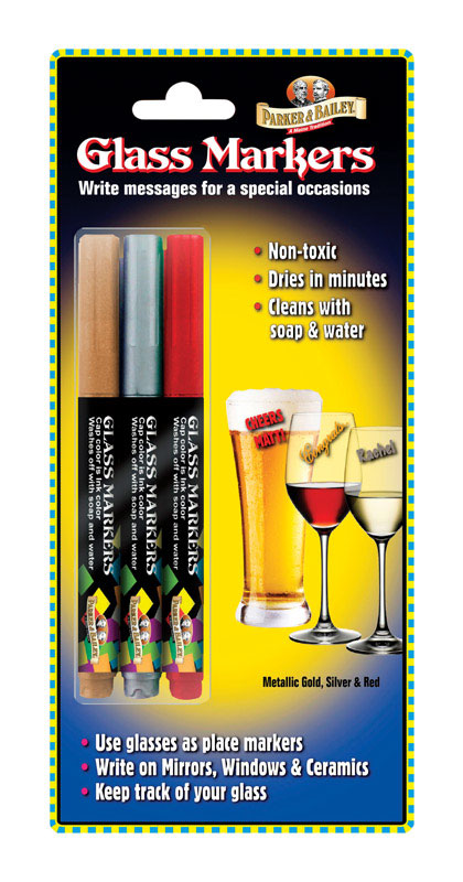 Parker & Bailey Assorted Felt Tip Glass Marker 3 pk