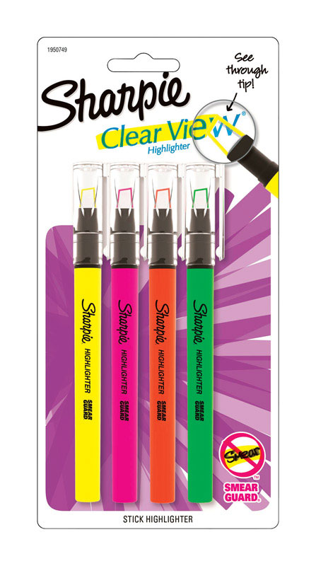 Sharpie Clear View Neon Color Assorted Chisel Tip Highlighter 4 pk