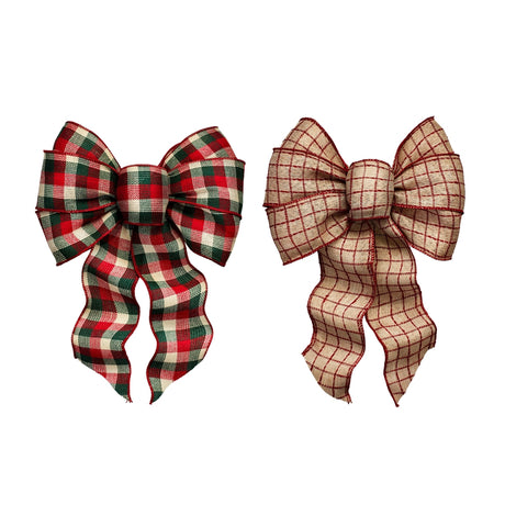 Holiday Trims Assorted 7 Loop Plaid Christmas Bow 8.5 in.